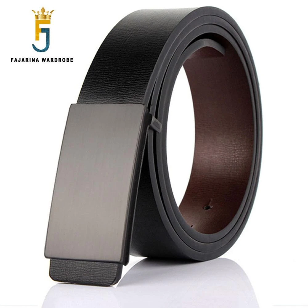 FAJARINA Brand Men's Quality Design 2nd Layer Genuine Leather Black Fashion Belts Male Jeans Belt Apparel Accessories for Men holeless belt