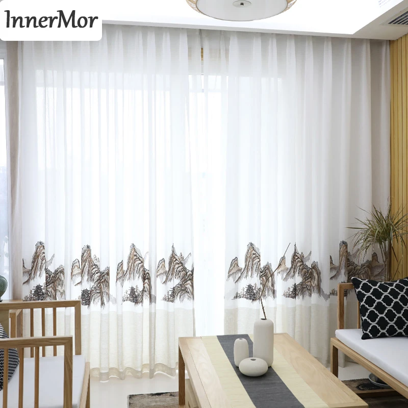 Innermor Embroidered Mountains Tulle Curtains For Living room Home Decor Soft for bedroom and Kitchen Window Customized | Дом и сад