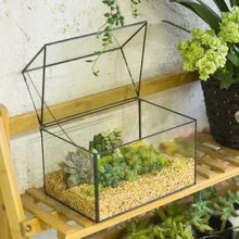 Free Shipping Modern Glass Geometric Terrarium House Shape Tabletop Succulent Plant Terrarium Box Bonsai Flower Pot DIY Planter