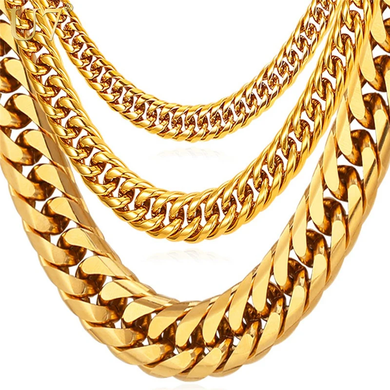 U7 Necklaces For Men Miami Cuban Link Gold Chain Hip Hop Jewelry Long
