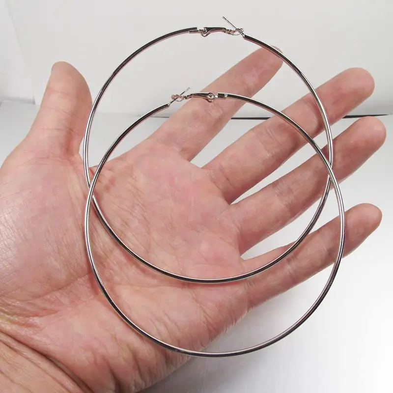 Big Circle Smooth 5cm 10cm Gold Silver Ear Metal Large Basketball Hoop Earrings Women Fashion Jewelry