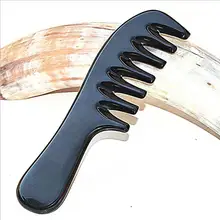 Большие зубы черный рог буйвола утолщение Широкие зубы грубая голова Массажная расческа большая ручка кудри для волос