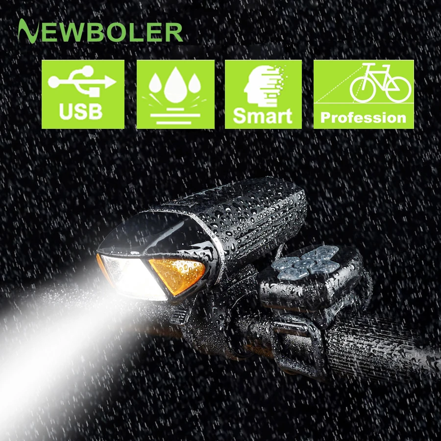 

NEWBOLER Wireless Control Bicycle Front Light Profession USB Smart MTB Road Bike Turn Signal Waterproof LED Flashligh With Horn