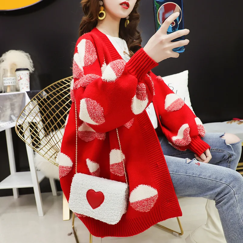 

2019 Spring and Autumn Women's Long Sweater Sweater Knit Jacket Oversized Sweater Shawl Button Round Neck Loose Women's Cardigan