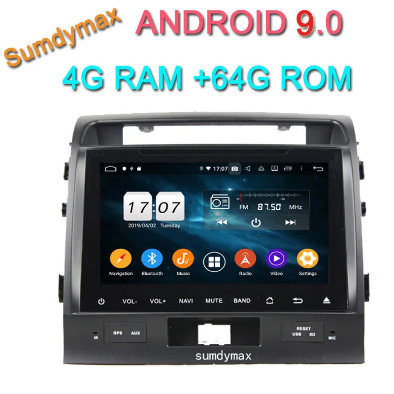 Top 9"two din car radio gps for toyota Land Cruiser 2008-2012 with android 9.0 system 4G RAM 64G ROM gps glonass built in wifi RDS 0