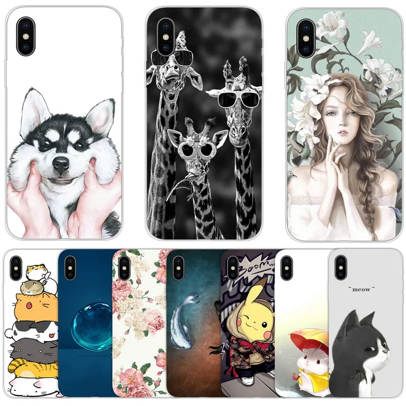 

Soft Silicone Case For Apply iphone XS max Cute Patterned Painted TPU Phone Cover For iphone XR Cases Animal Cat Husky ku306