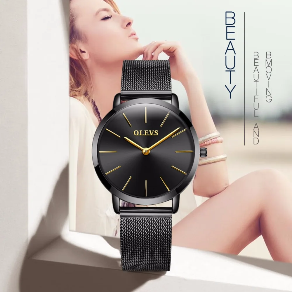 OLEVS Men's Watch Women's Milan Steel Genuine Leather Belt Ultra-thin 6.5mm Japan Movement Quartz watch Fashion simple Clock NEW