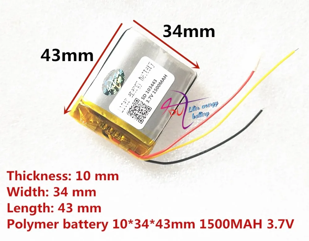 3 линии литра энергии батареи 3,7 в литий-полимерный аккумулятор 103443 1500 мАч игровой автомат MP3 MP4 MP5 литиевая батарея gps навигатор