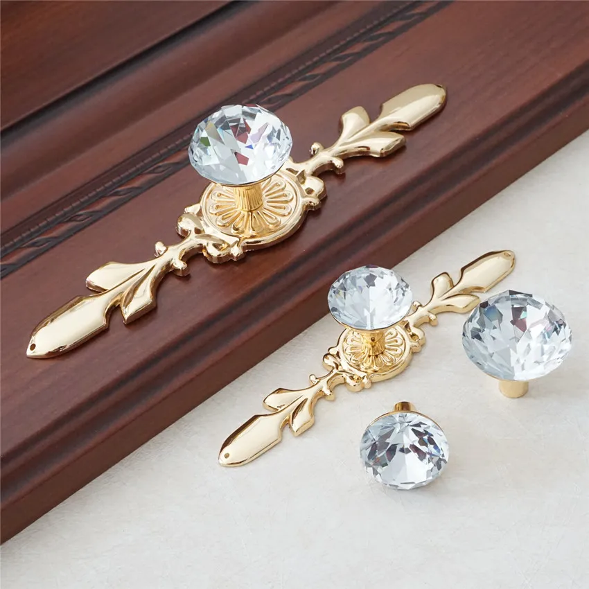 Drawer Knob Handles Crystal Pulls Handle Dresser Knob Pull Gold Silver Chrome Clear Glass Cupboard Handles Shiny Cabinet Knob