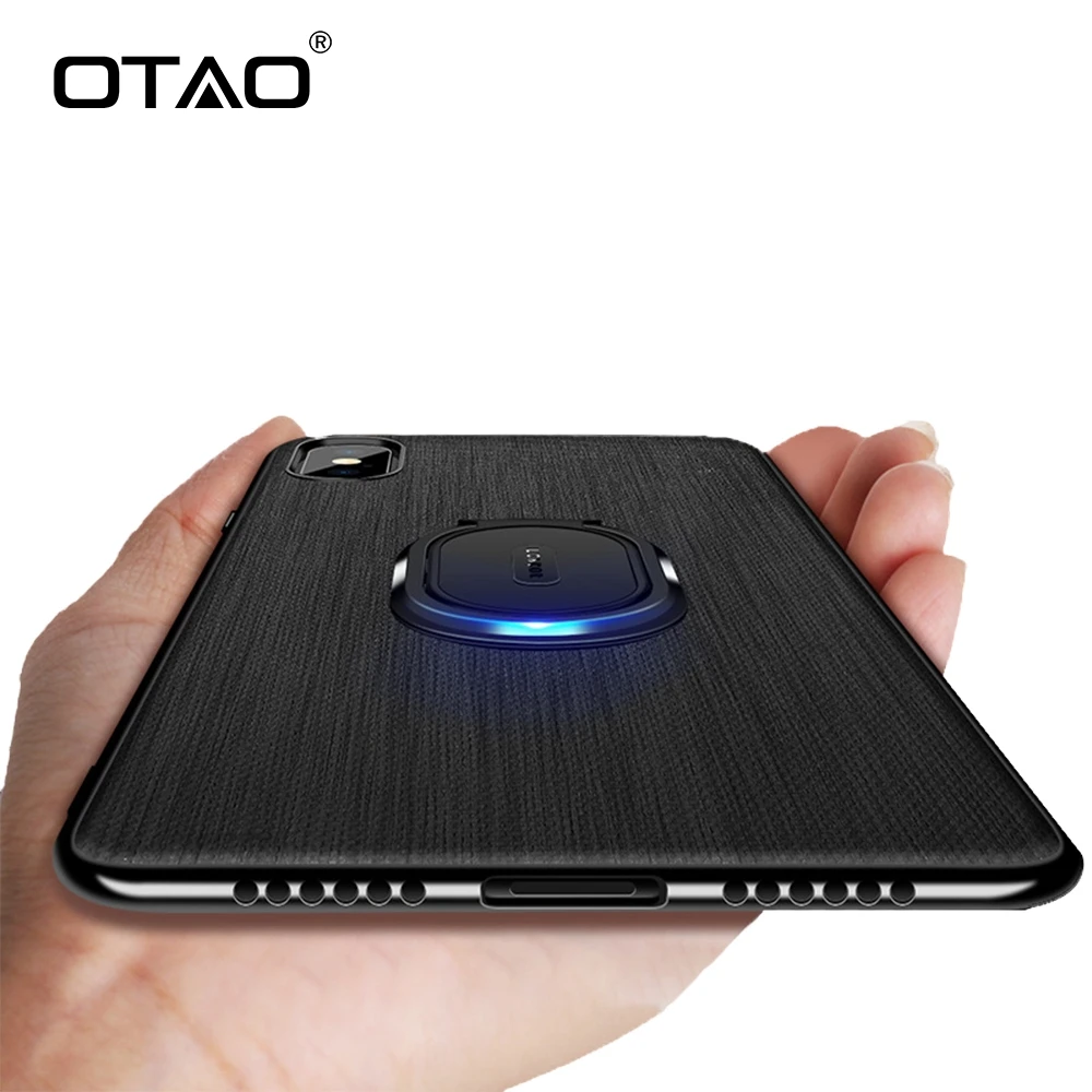 

OTAO Luxury Car Bracket Ring Magnetic Cloth Phone Case For iPhone 8 7 Plus XS MAX XS XR Hard Cover For iPhone 6 6s Plus Cases