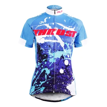 

New Women Painting Style Short Sleeve Cycling Jerseys Breathable Bicycle Top Blue Cycling Clothing Polyester Bike Shirts
