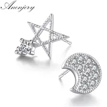 Anenjery, 925 пробы, серебряные, циркониевые, асимметричные, лунные, Звездные серьги-гвоздики, pendientes oorbellen, букле d'oreille femmes, подарок S-E344