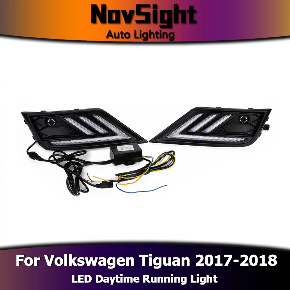 

NOVSIGHT Auto Car LED Daytime Running Lights DRL Fog Light White Blue Yellow Turn Singals for VW Tiguan L 2017 - 2018 D35