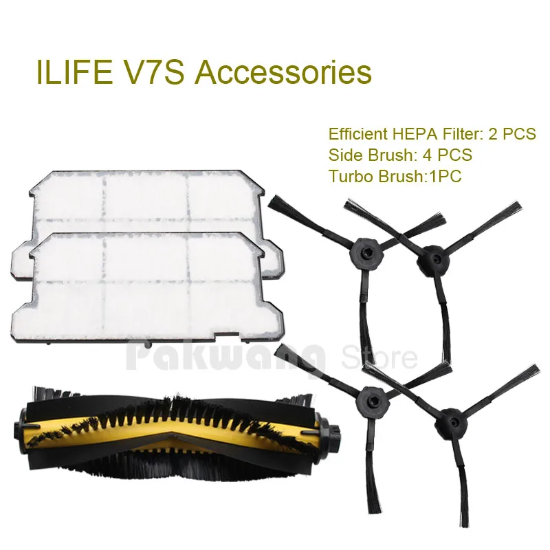 Original ILIFE V7S Robot Vacuum Cleaner Accessories Turbo Brush 1 Pc Side Brush 4 Pcs And
