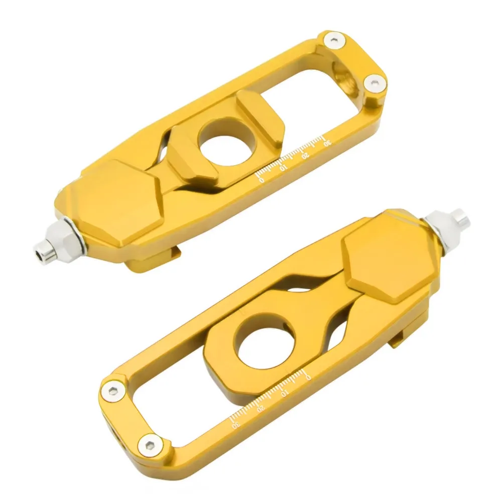 Gold Chain Adjusters Bjmoto для Yamaha MT09 fz09 2013- ЧПУ Алюминий 5 цветов левый и правый натяжителя Катена сзади шпинделя цепи регулировки - Цвет: Gold Chain Adjusters