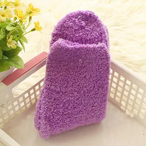 Women Girl Winter Warm Thicken Coral Fleece Fluffy Solid Color Sleep Bed Socks new | Женская одежда