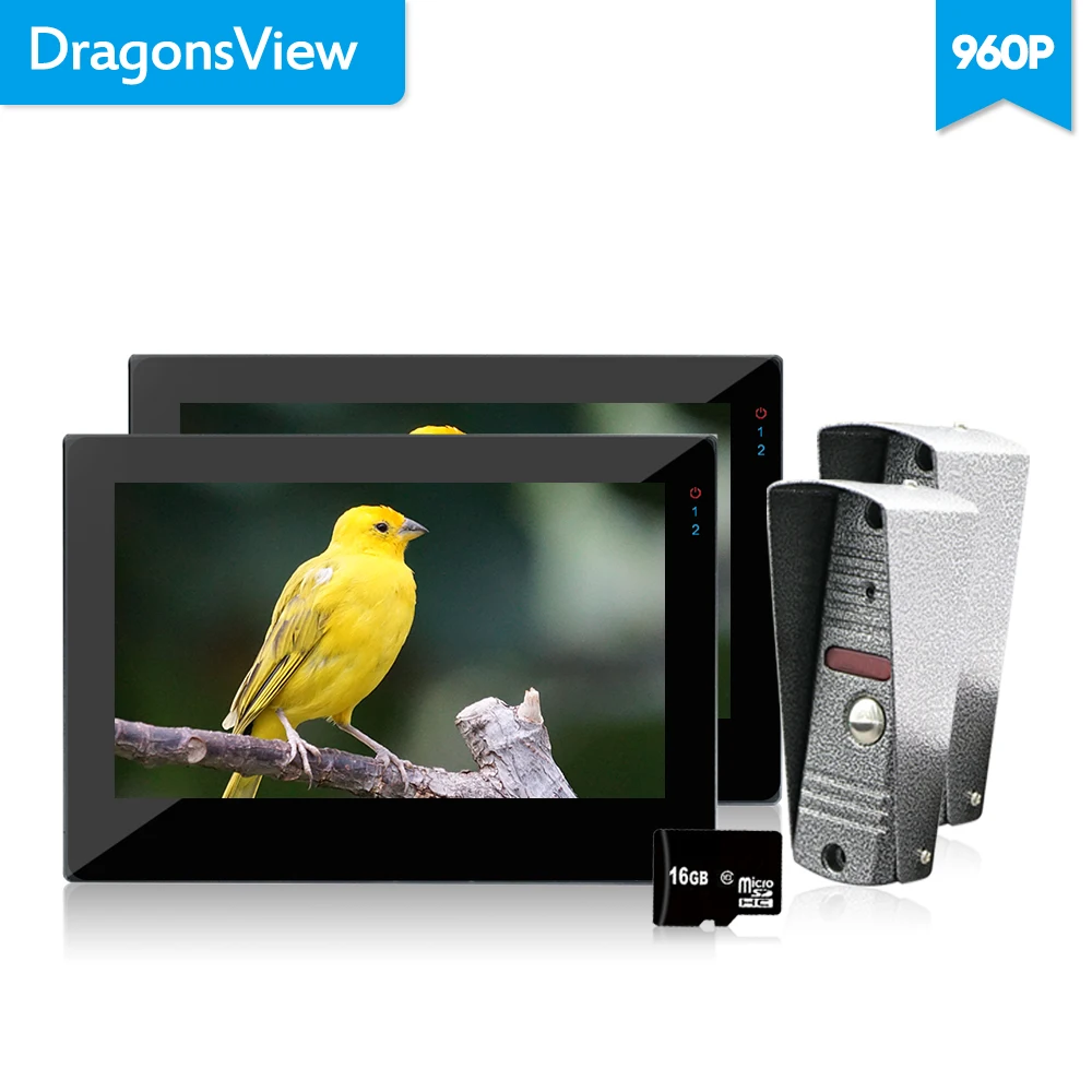 

Dragonsview 1.3MP 960P Video Door Phone Intercom System 7 Inch Indoor Monitor Intercom Picture Video Record 16GB SD Card Motion