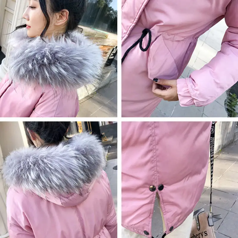 Новые зимние куртки с хлопковой подкладкой, Женская хлопковая одежда, женское длинное плотное зимнее пальто с капюшоном, большой меховой воротник, парка X82