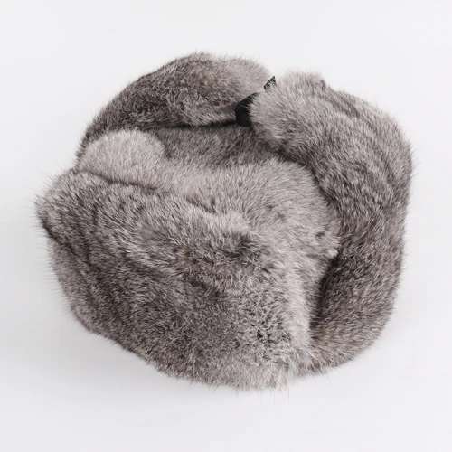 RABBIT GREY Новинка для русской зимы, унисекс, шапка-бомбер из натурального кроличьего меха, Мужская теплая шапка из натурального кроличьего меха, мужская шапка из натурального кроличьего меха - Цвет: RABBIT GREY