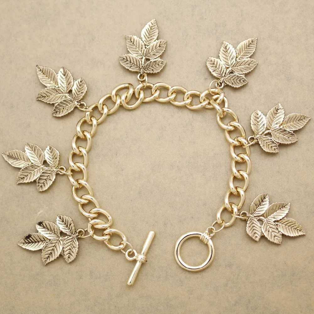 Retro Gold Greek Tree Laurel Leaf Branch Charm Toga Toggle Cuff Bangle Bracelet Indian Jewelry