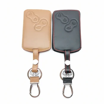 

2019 Car Leather Key Cover Protector Holder for Renault Clio Megane Logan 2 3 Scenic Koleos 4 Buttons Smart Card Keychain Case