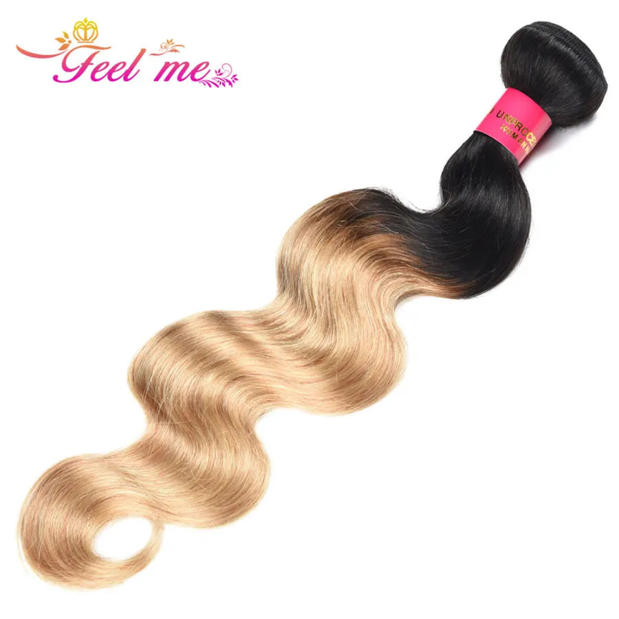 FEEL ME Body Wave One бразильские локоны Омбре пучки светлых волос 1b/27 два тона