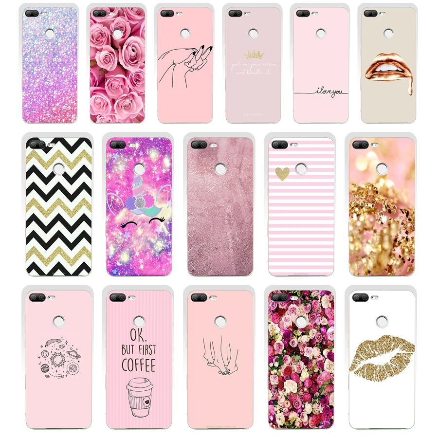 

106SD Pink yellow gold glitter 02 gift Soft Silicone Tpu Cover phone Case for huawei Honor 8 9 Lite 8X p 9 lite 2016