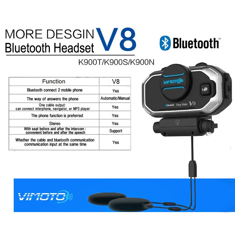 English Version Easy Rider Vimoto V8 Helmet Bluetooth Headset Motorcycle Stereo Headphones For Mobile Phone and GPS Radio