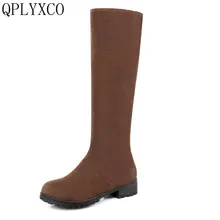 Qplyxco распродажа Большой размер 34-48 Стильные женские сапоги до колена Женщина круглый носок теплые зимние сапоги Для женщин Zapatos Mujer c9-39
