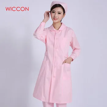 

WICCON Work Wear Uniforms Clothes 2020 New Fashion Pink Solid Work Clothes Nurse Uniform Pharmacy Hospital Long Work Clothes