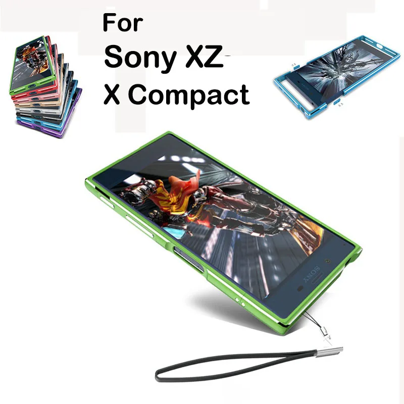 Luxury Brand For Sony Xperia XZ X Compact F5321 Bumper Case Aluminum Ultra Thin Case For Sony X Compact Sony XZ F8331 With Strap