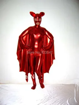 

Red Shiny Metallic Catwoman Superhero Costume With Cape-ZENTAI