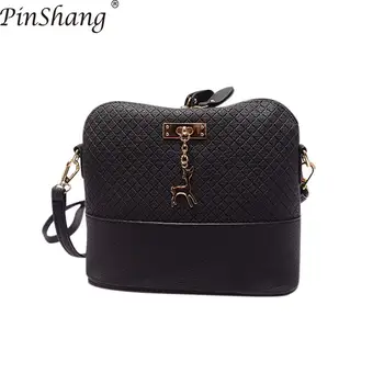 

PinShang Women Soft Leather Plaid Pattern Handbag Small Deer Pendant Shoulder Crossbody Bags Women Handbag Bags for Women ZK30