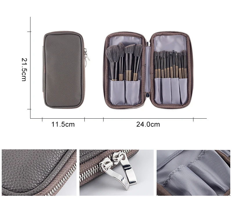Pincéis de Maquiagem Fundação de Madeira Escova com Bolsa de Cosméticos Anmor Lote Conjunto Profissional Sombra Sobrancelha Portátil Compõem 15 Pçs - 8 Aplicador de sombra