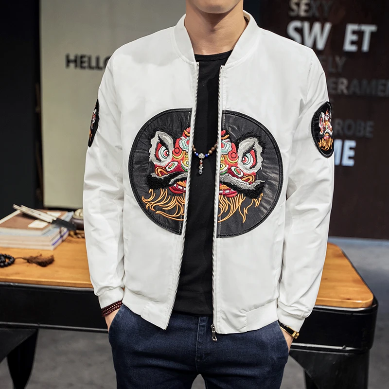 

Chinese Lion Dance Hip Hop Bomber Jacket Men Clothing 2018 Japanese Streetwear Men Jacket Coat 5XL Mens Jackets And Coats 5XL