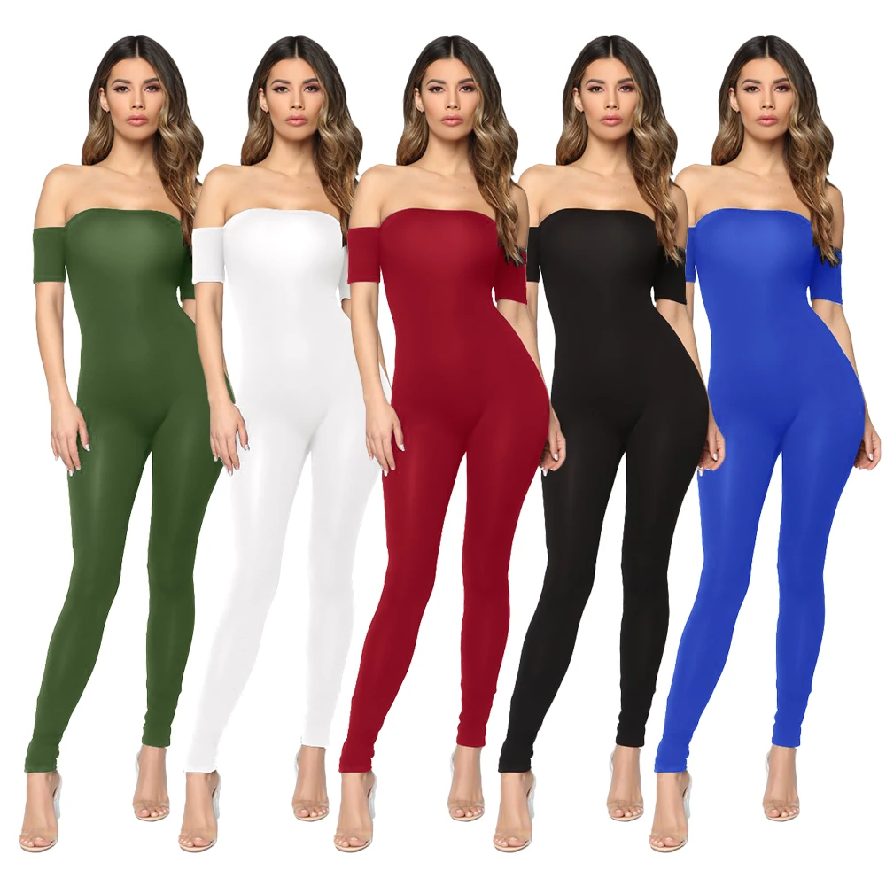 

Women's Sexy Off Shoulder Short Sleeve Jumpsuit Elegant High Waist Simple Stretch Jumpsuits Rompers Pants