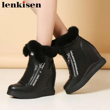 

2019 cold protection sheep fur super high heels increased natural leather zipper round toe platform runway simple snow boots L13