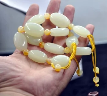 

XinjianHetian Baiyu Seed Material Bracelet Hetian Jade Original Hand Strings and Tian Qing White Jade Stone Bracelet Men and