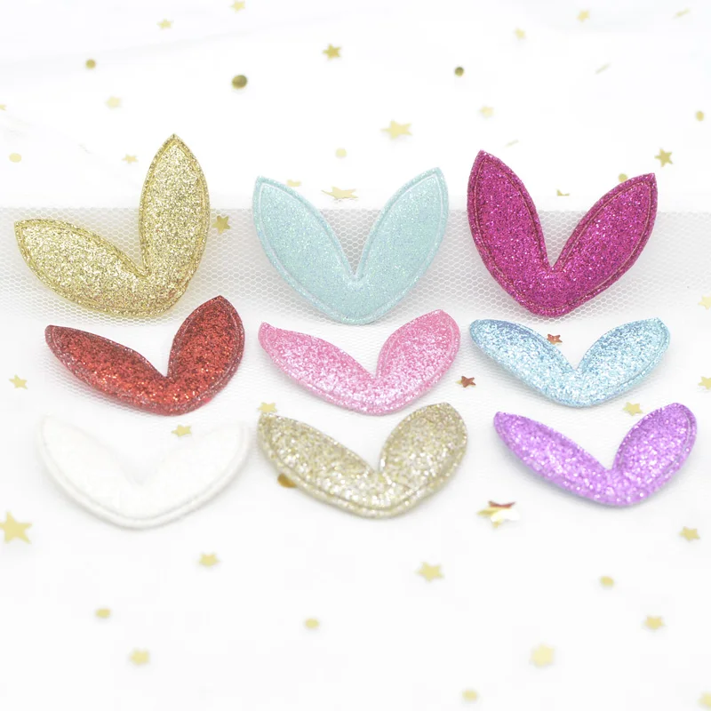 

40Pcs 38*30mm Glitter Fabric Rabbits Ears Applique Padded Patches for DIY Hair Hoop, Clips, Band, Headdress, Hairdress Decor G58