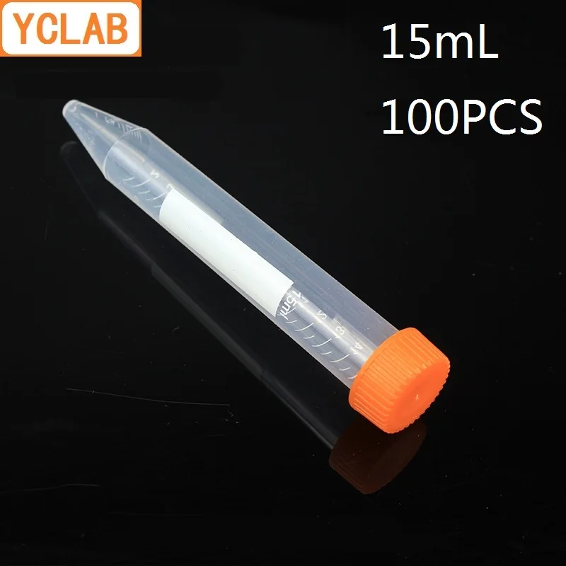 

YCLAB 100PCS 15mL Centrifuge Tube EP Plastic Sharp Bottom Screw Mouth with Yellow Lid and Graduation Ethylene Propylene