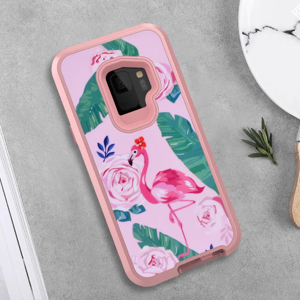 Жесткий чехол Yokata 3 в 1 для samsung Galaxy S9 plus фламинго черный белый мраморный защитный