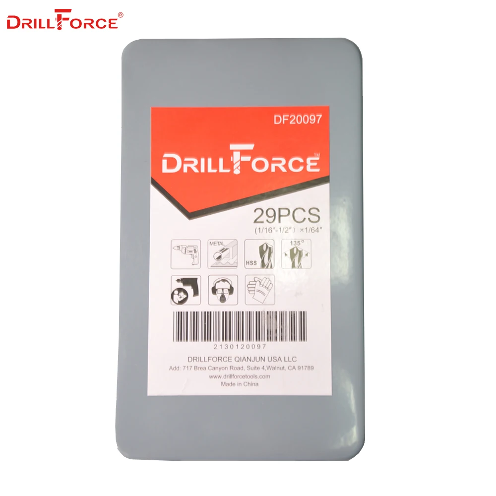 Drillforce 29 шт. 1/16 &quot 1/2&quot HSS Твист титановое покрытие ручное сверло Дерево