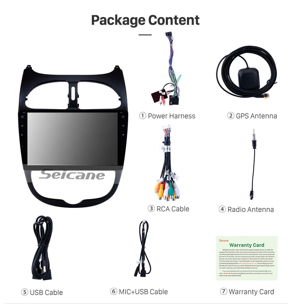 Top Seicane Android 9.0 9 inch Car Autostereo for 2000-2016 PEUGEOT 206 Head unit GPS Navi Radio SWC Bluetooth FM Mirror Link Wifi 16