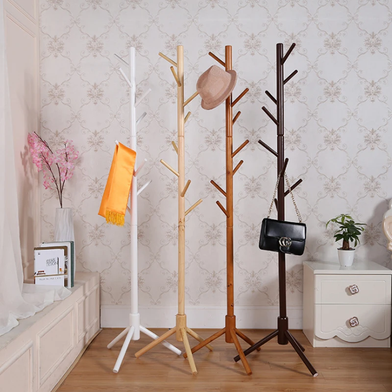 Simple Solid Wood Floor Standing Coat Rack Living Room Bedroom Clothes Hanging Rack Coat Clothing Storage Rack Coat Hanger Rack
