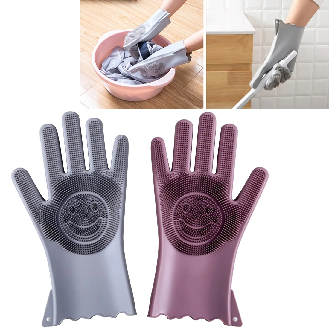 

Dishes cleaning Gloves with Cleaning Brush Kitchen Wash Housekeeping scrubbing gloves 1 Pair Household Silicone Dishwashing