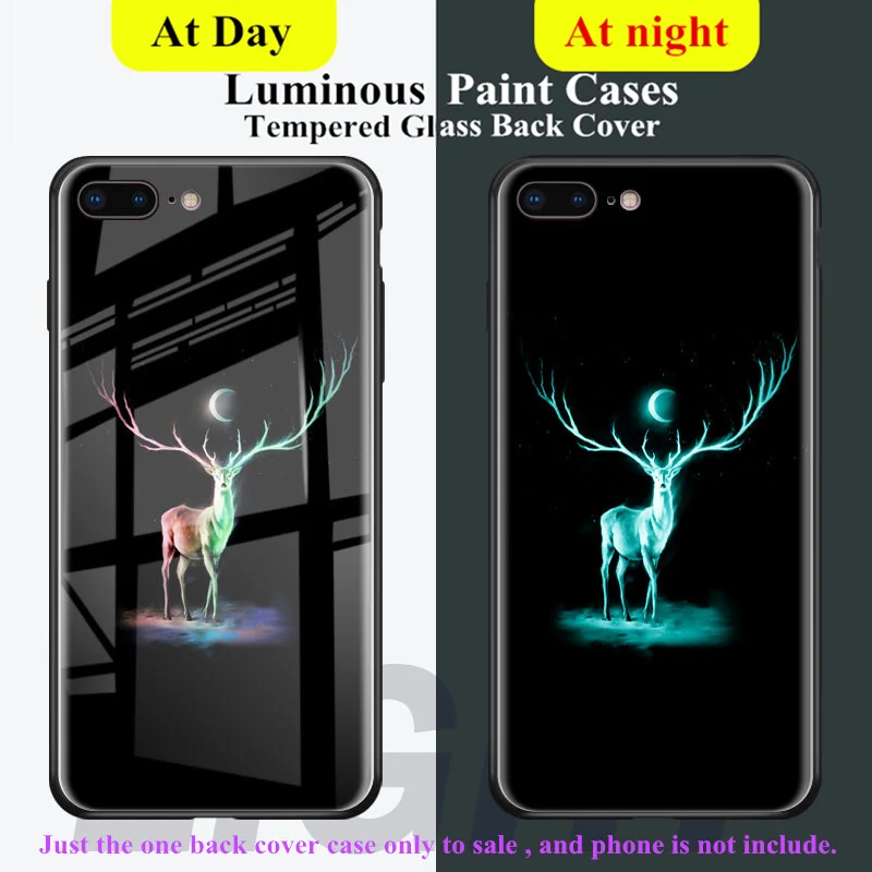 Tempered Glass Luminous Pattern Back Cover for iphone 6 6S 7 8 Plus X Cases Phone