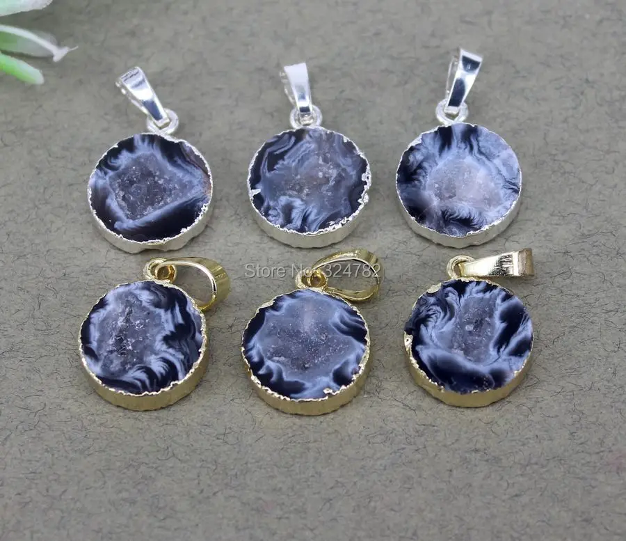 

5pcs 15mm Round Shape Natural Druzy Geode Quartz Stone Pendants beads,charm Gem stone Druzy Pendants For Jewelry Making