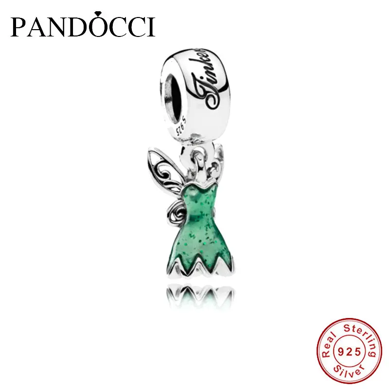 

PANDOCCI Fits Pandora Bracelets 100% 925 Sterling Silver Jewelry Tinker Bell's Dress, Glittering Green Enamel Charms