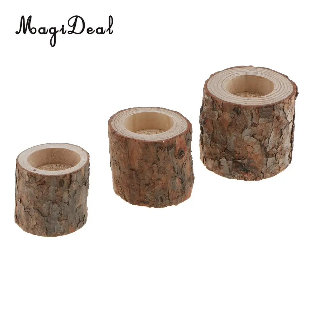 3PCS Natural Tree Stump Wooden Candle Holder Tea Light for Romantic Candlelight Dinner Wedding Decoration