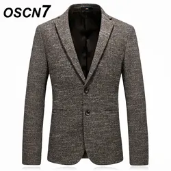 OSCN7 плюс Размеры Мужские Блейзер Бизнес Повседневное 2018 осень пиджак куртки мода проверить Блейзер Masculino